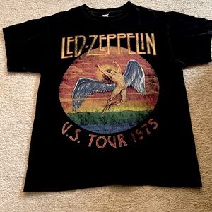 Mens LED ZEPPELIN US TOUR 1975 Logo Cool Graphic Tee Shirt ANVIL tag Sz Lg